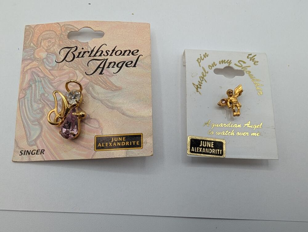 Vintage Singer June Alexandrite Birthstone Angel Pins Lot Guardian Angel New on